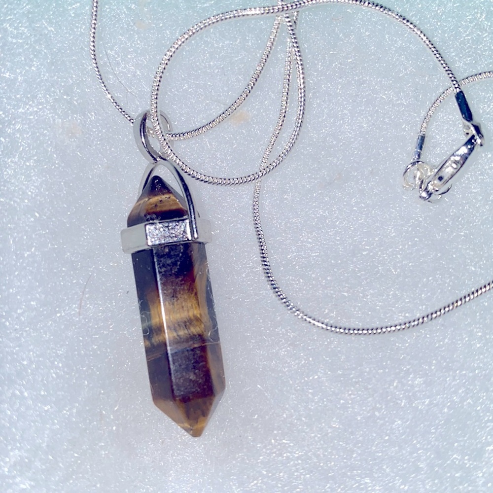 Boho Tiger 🐅 Eye Sterling Silver Necklace 24”